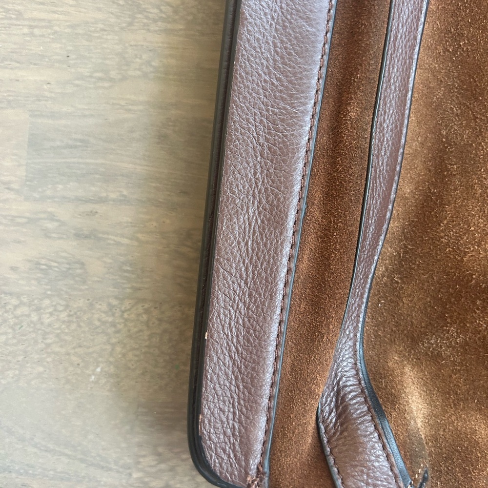 BCBG MAXAZRIA Brown Suede Leather Purse Tote Shoulder Bag - Picture 5 of 10
